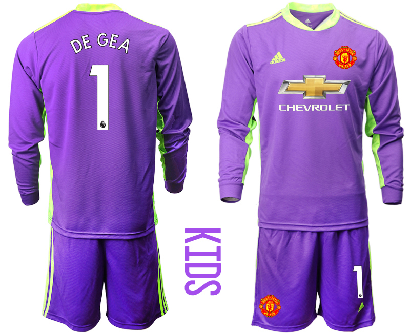 Youth 2020-2021 club Manchester United purple long sleeved Goalkeeper #1 Soccer Jerseys